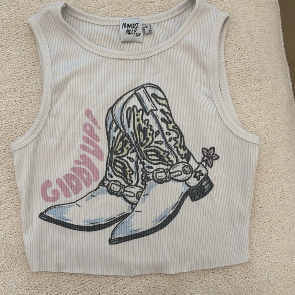 cute princess polly cowboy boots giddy up tank top